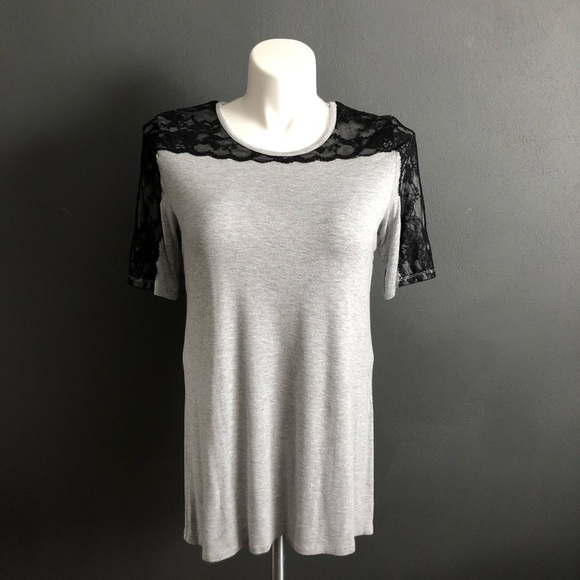Ruff Hewn Tops - Ruff Hewn Gray Black Lace Sleeves Shirt L